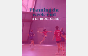 Planning matchs du week-end du 11 et 12 octobre